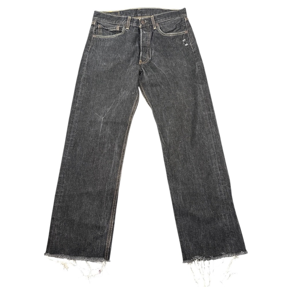 Levis 501 Mens Faded Black Straight Leg Raw Hem Button Fly Jeans 32x29